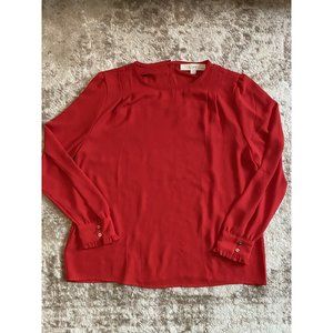 Red Loft Dressy Top Valentine’s Blouse Flowy Long Sleeve Cinched Petites Sz M PM